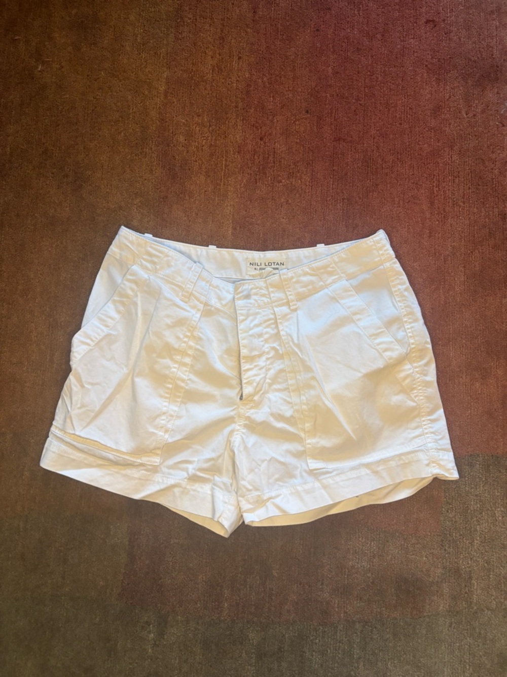 Nili Lotan White Pleated High-Waist Cotton Shorts - Sz 4